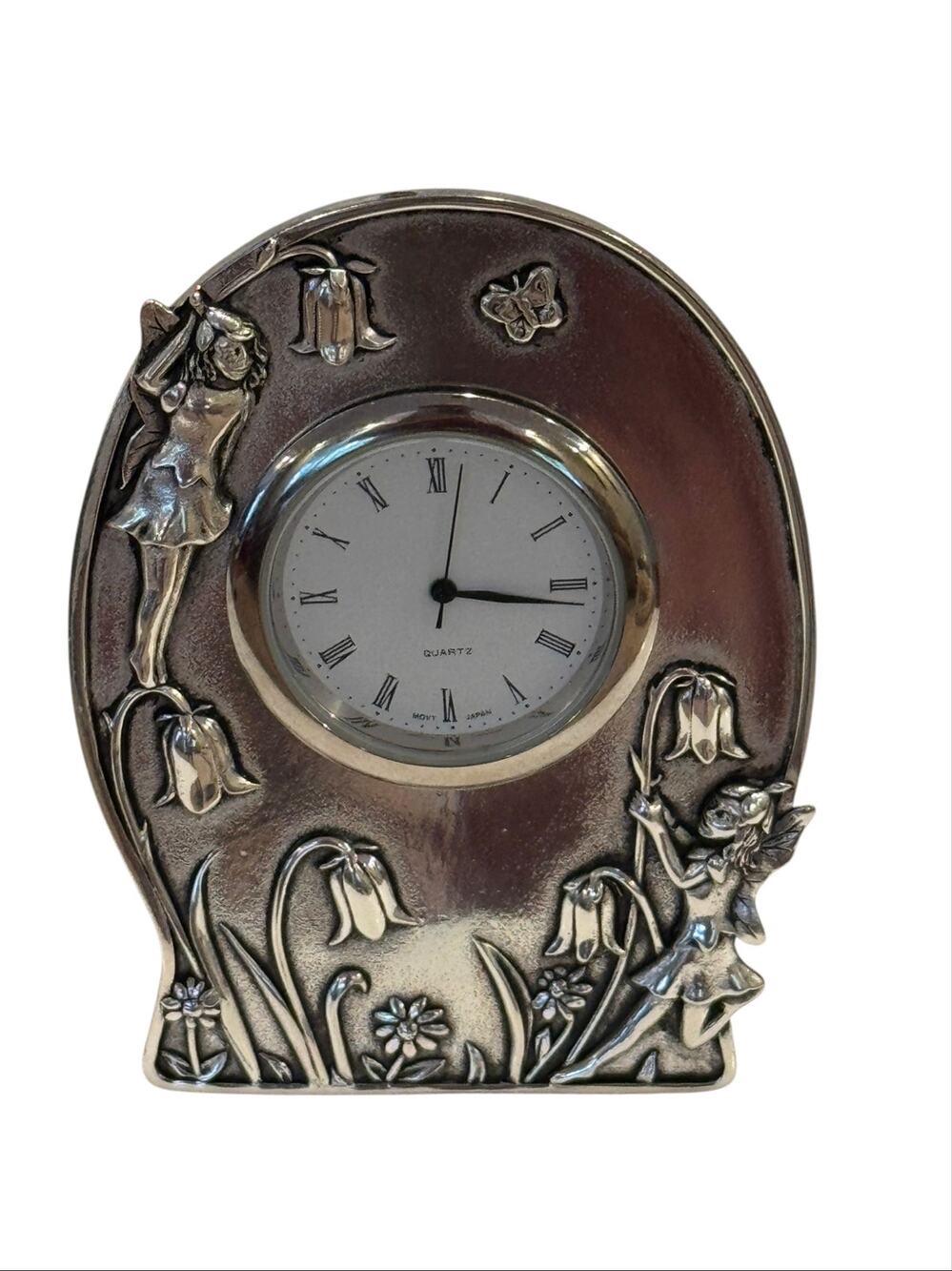 Vintage Silver Scenes Fairies Bluebell Miniature Silver-plated Clock
